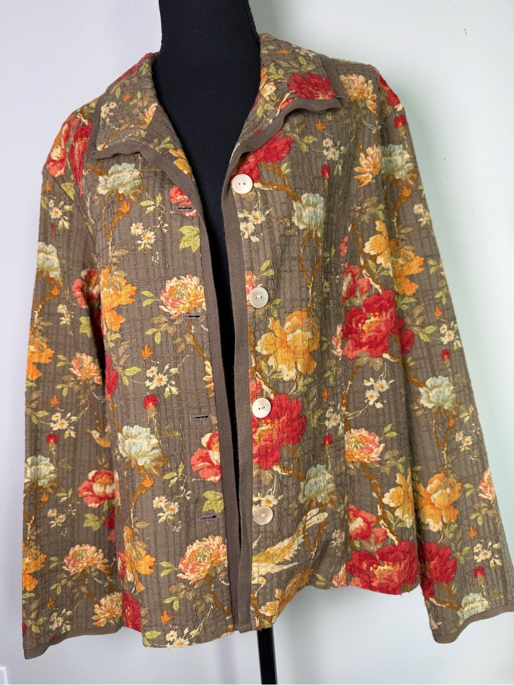 J. Jill Floral Jacquard Blazer Autumn Cottagecore Raised Check Sz 1X
